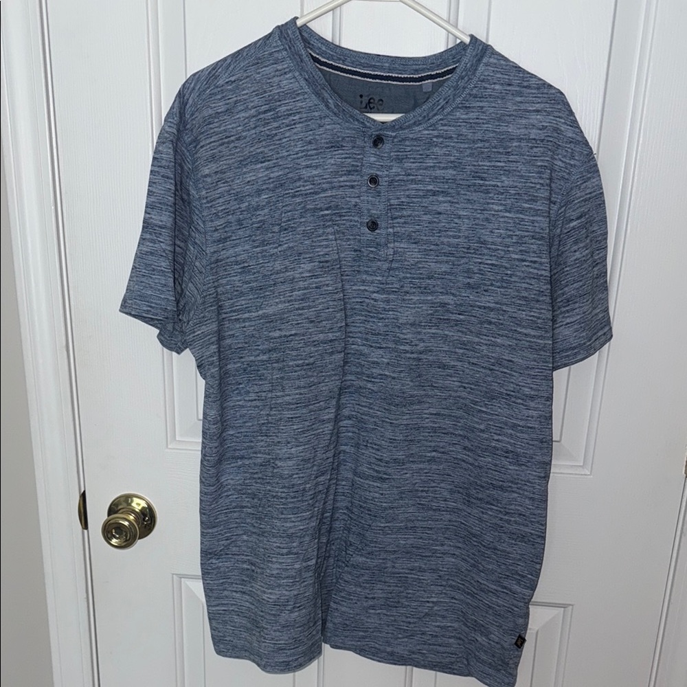 Lee Premium Blue Short Sleeve Henley Shirt Men's Size XL